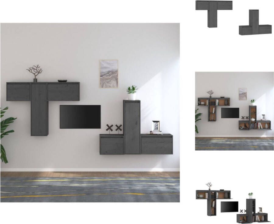 VidaXL Televisiemeubel Klassiek Massief grenenhout Grijs 45x30x35cm Set van 2 Kast