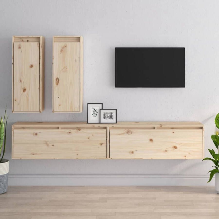 VidaXL Televisiemeubel Klassiek Massief grenenhout Set van 2 100x30x35cm 30x30x80cm Kast - Foto 2
