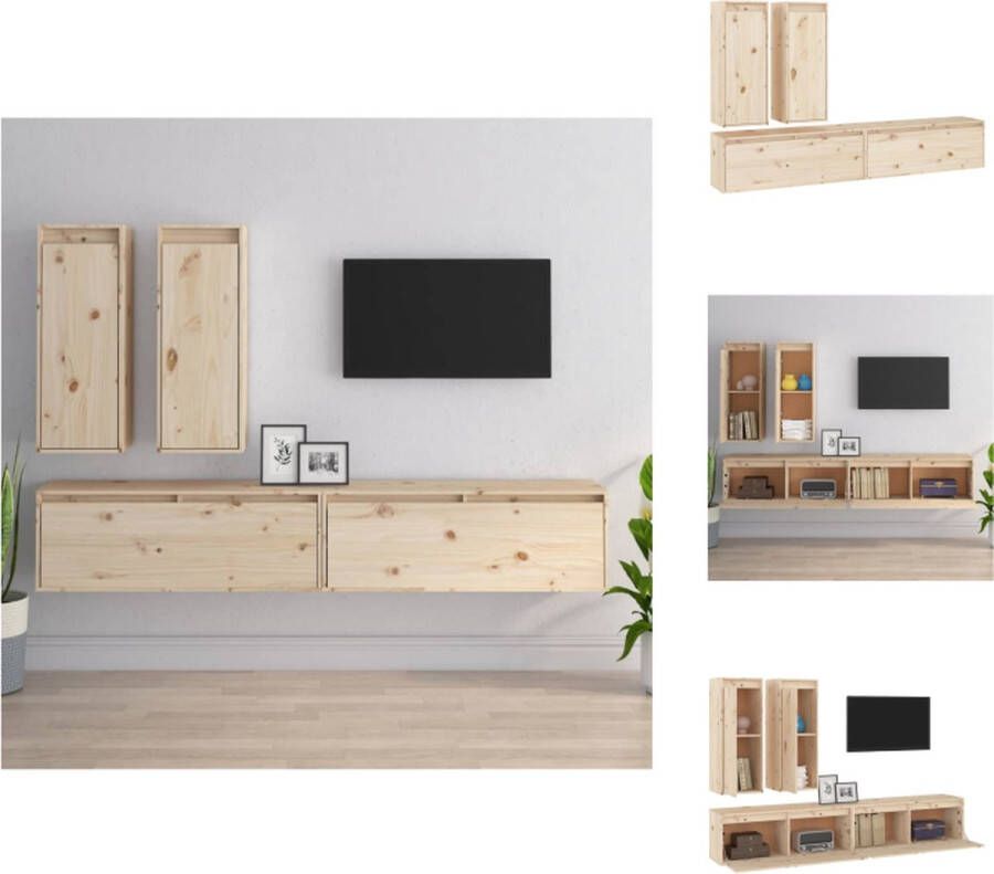VidaXL Televisiemeubel Klassiek Massief grenenhout Set van 2 100x30x35cm 30x30x80cm Kast