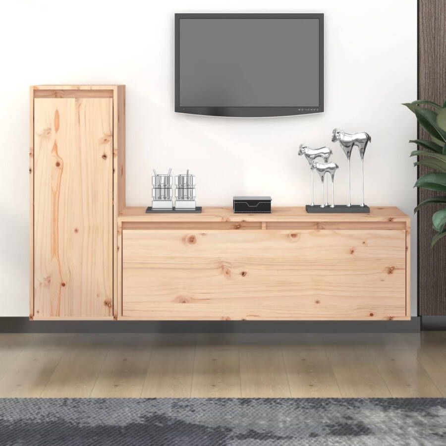 VidaXL Televisiemeubel Klassiek Materiaal- Massief grenenhout 100 x 30 x 35 cm Kleur- Hout Montage vereist Kast