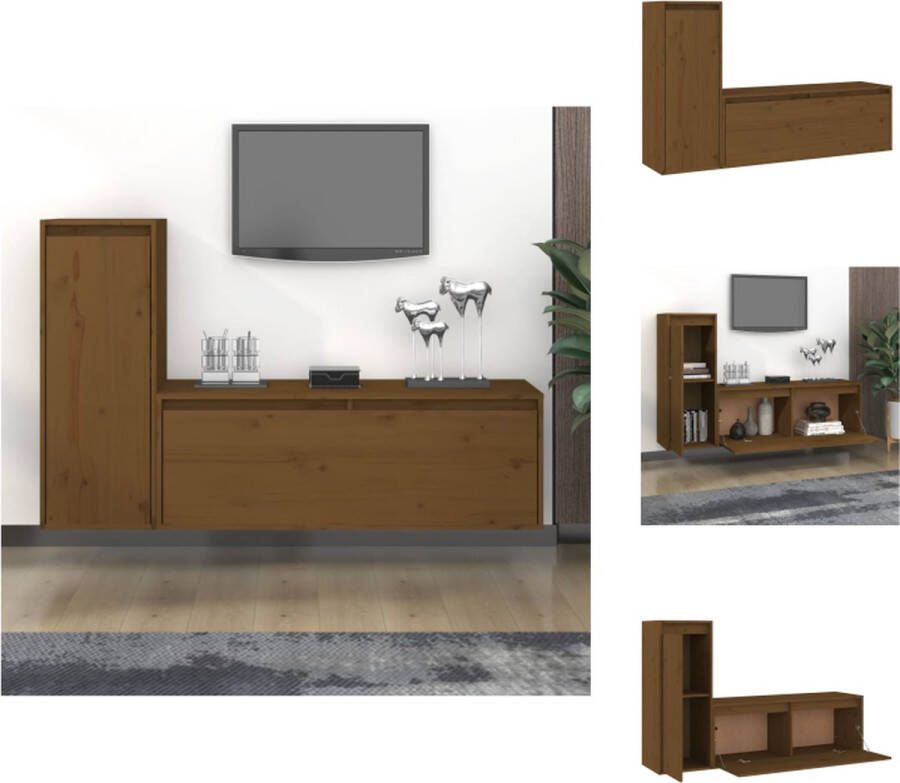 VidaXL Televisiemeubel Klassiek Tv-kasten 100 x 30 x 35 cm 30 x 30 x 80 cm Massief grenenhout Honingbruin Kast