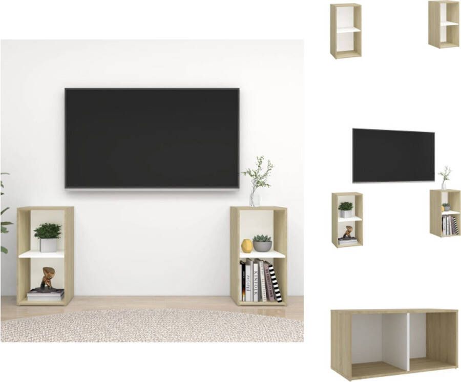 VidaXL Televisiemeubel Klassiek Wit sonoma eiken 72 x 35 x 36.5 cm 2 vakken Kast