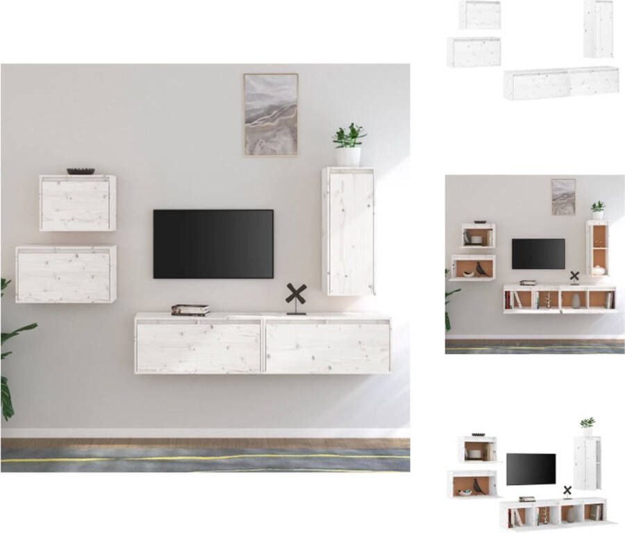 VidaXL Televisiemeubel Klassieke Wandkasten 2x 80 x 30 x 35 cm 1x 30 x 30 x 80 cm 1x 45 x 30 x 35 cm 1x 60 x 30 x 35 cm Massief grenenhout Wit Kast - Foto 5