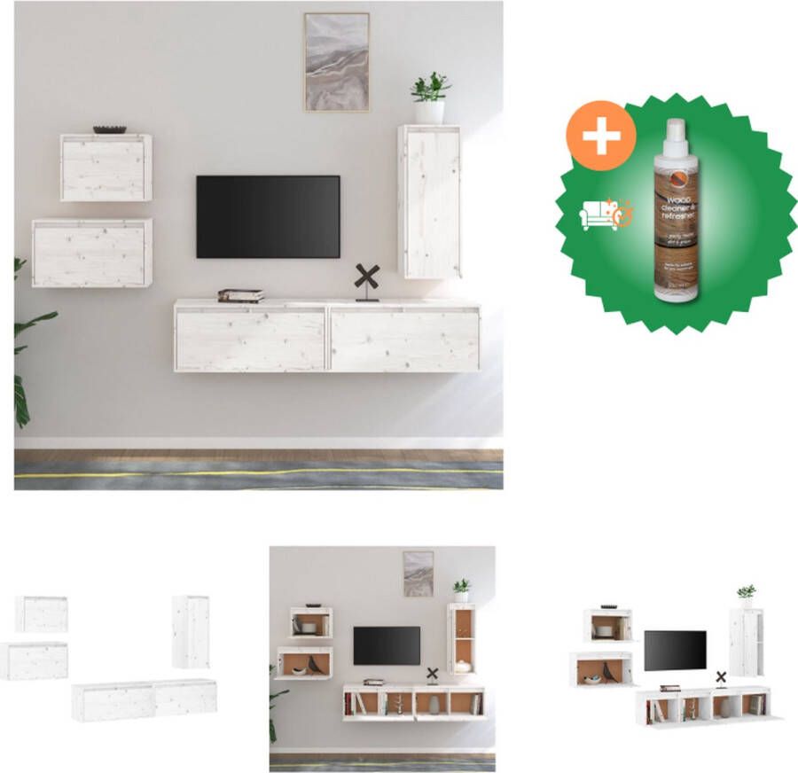VidaXL Televisiemeubel Klassieke Wandkasten 2x 80 x 30 x 35 cm 1x 30 x 30 x 80 cm 1x 45 x 30 x 35 cm 1x 60 x 30 x 35 cm Massief grenenhout Wit Kast Inclusief Houtreiniger en verfrisser