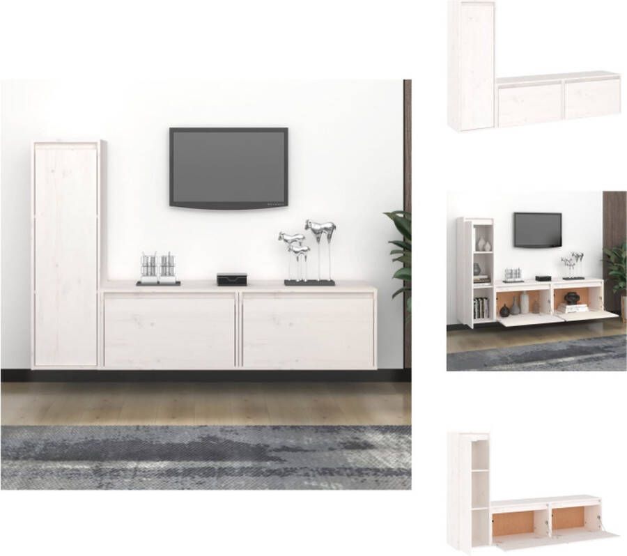 VidaXL Televisiemeubel Klassieke Wandmeubel Massief grenenhout Wit 2x 60x30x35cm + 1x 30x30x100cm Kast - Foto 5