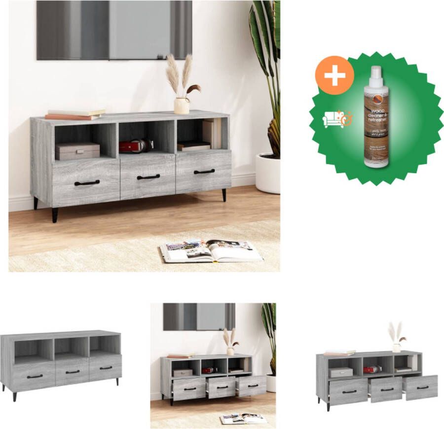 VidaXL Televisiemeubel Modern Media-kast 102 x 35 x 50 cm Grijs Sonoma Eiken Kast Inclusief Houtreiniger en verfrisser