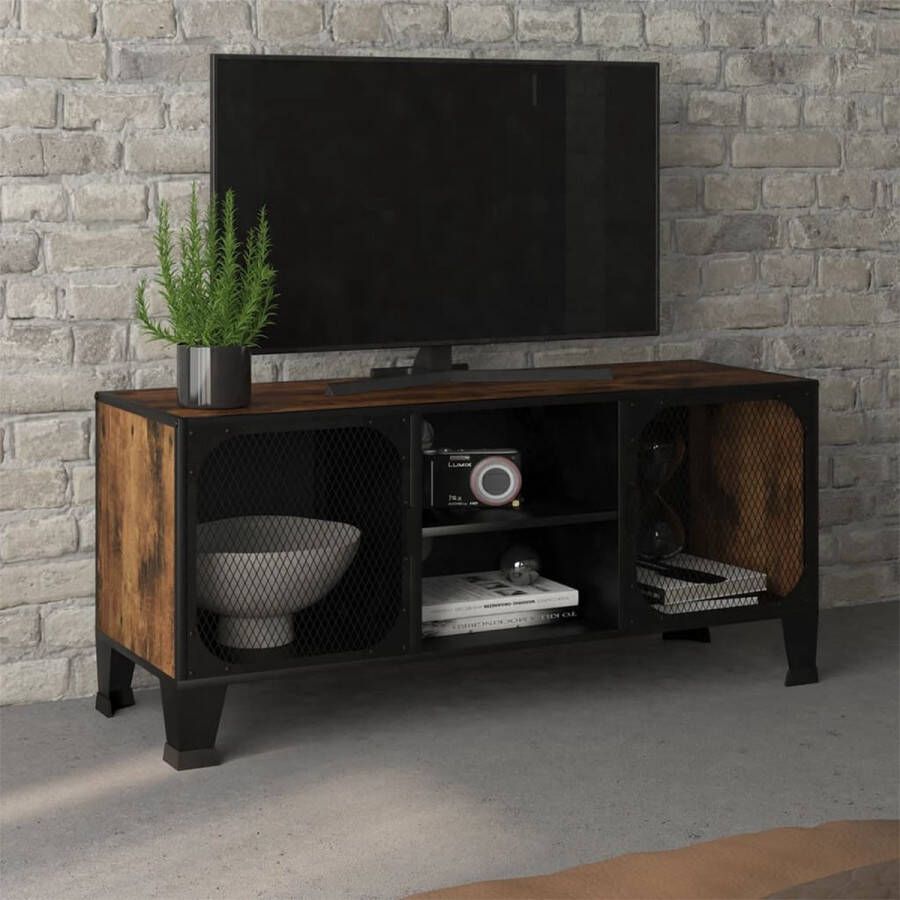 VidaXL Tv-meubel Tv-meubelen Tv-meubels Tv-meubilair Tv-meubel 105x36x47 cm metaal en MDF rustiek bruin - Foto 2
