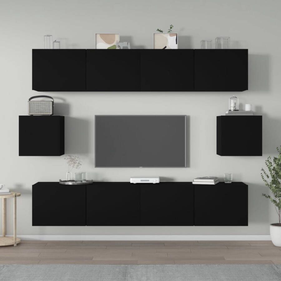 VidaXL Televisiemeubel Set 80 x 30 x 30 cm 30.5 x 30 x 30 cm Zwart Bewerkt hout Kast