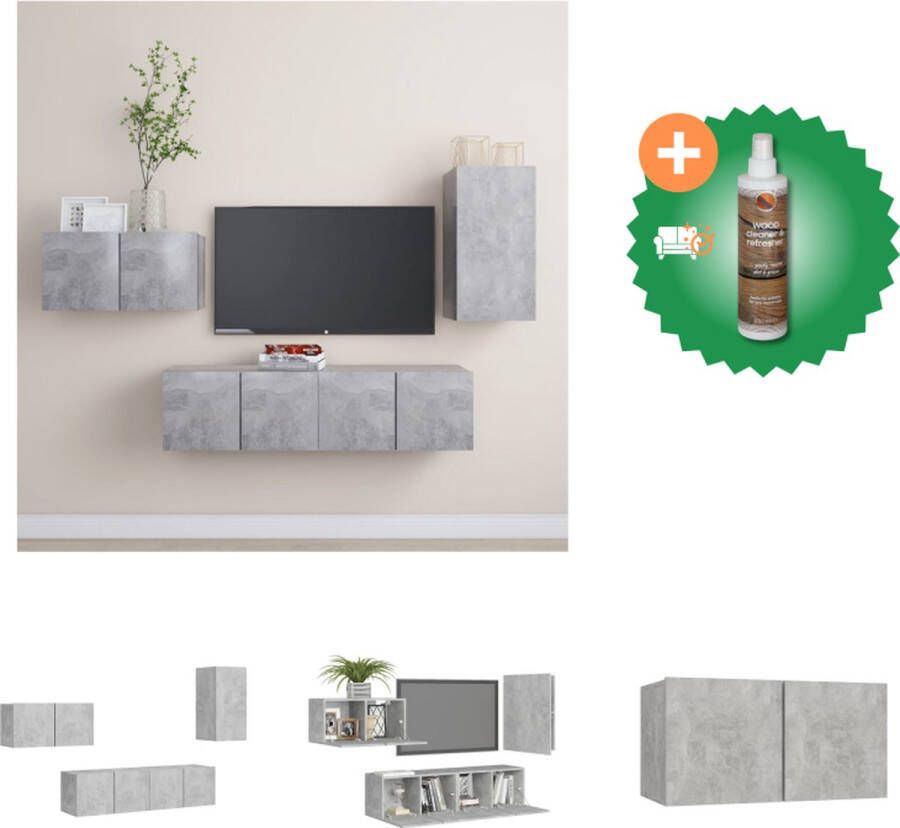 VidaXL TV-meubelset betongrijs spaanplaat 4-delige wandmontage 2x 30.5x30x60cm en 2x 60x30x30cm stereokasten Kast Inclusief Houtreiniger en verfrisser - Foto 7