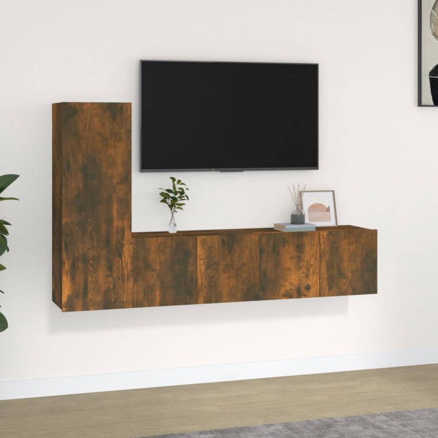 VidaXL Televisiemeubel Set Gerookt Eiken 2x 60x30x30cm + 1x 30.5x30x90cm Kast