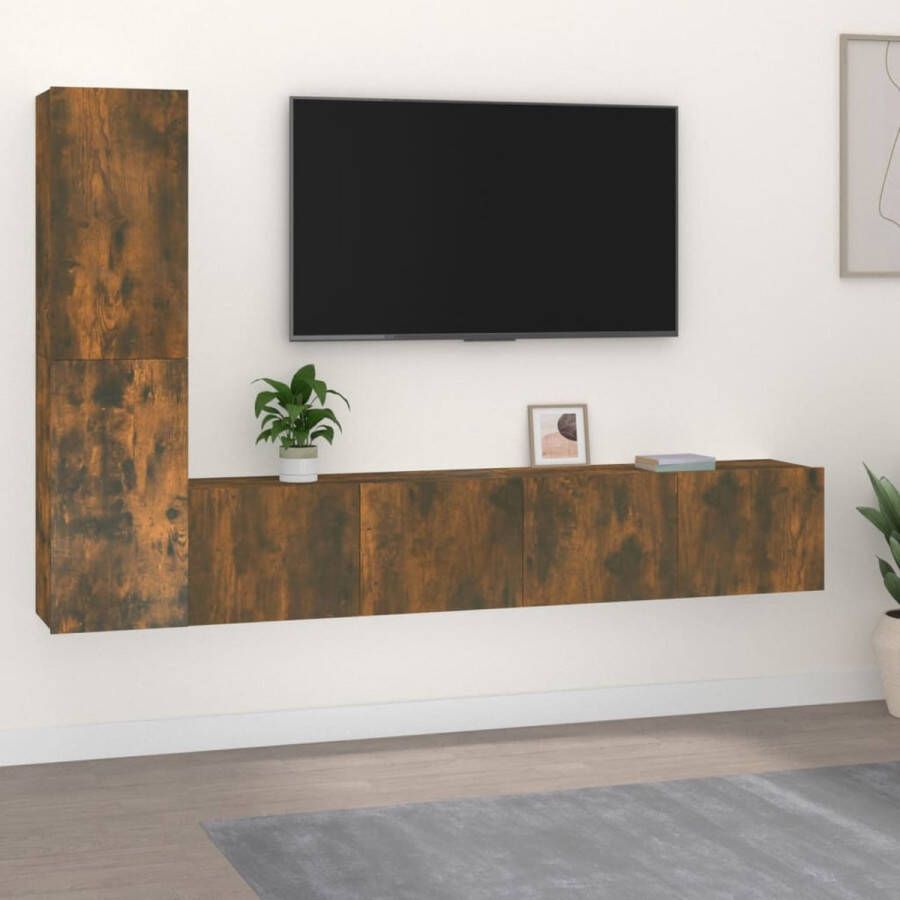 VidaXL Televisiemeubel Set gerookt eiken 2x 80 x 30 x 30 cm + 2x 30.5 x 30 x 60 cm Kast