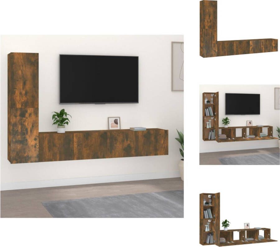 VidaXL Tv-kast Tv-kasten Tv-meubel Hifi-meubel 4-delige Tv-meubelset bewerkt hout gerookt eikenkleurig
