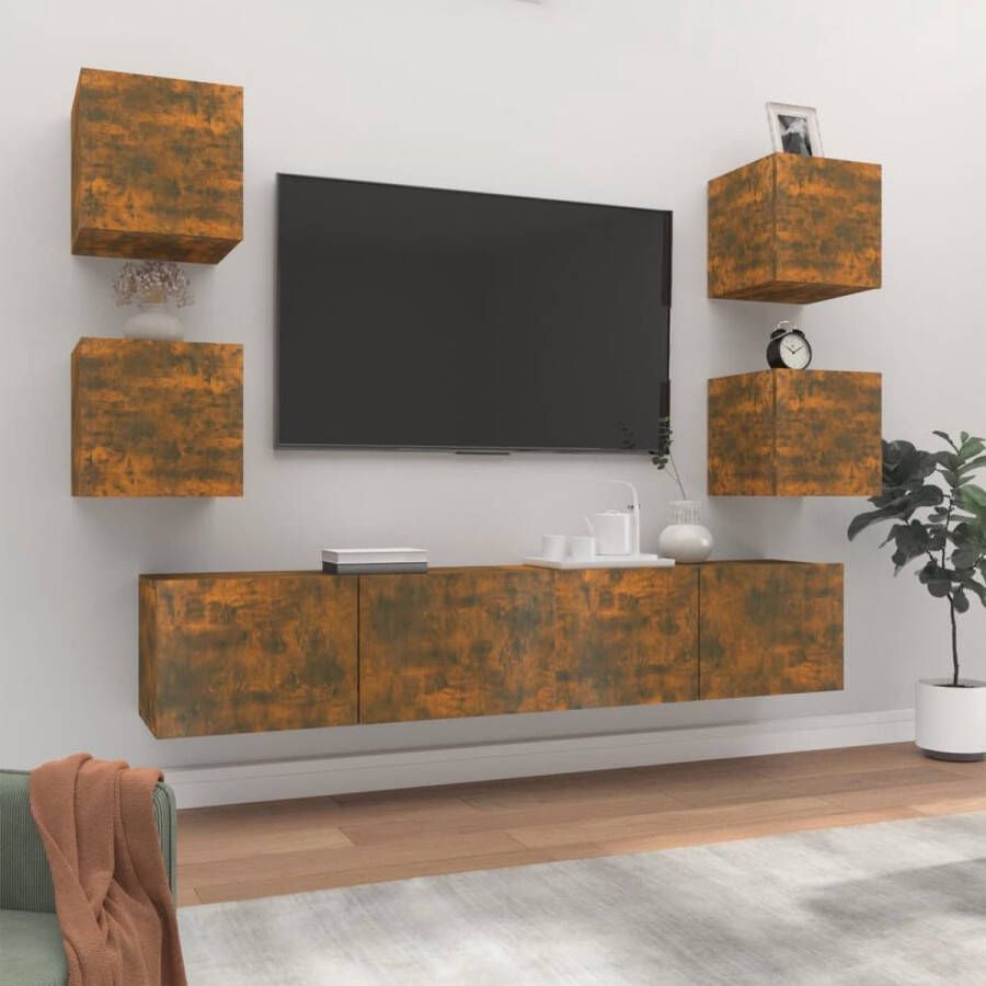 VidaXL televisiemeubel set gerookt eiken 80 x 30 x 30 cm 2 x 30.5 x 30 x 30 cm Kast