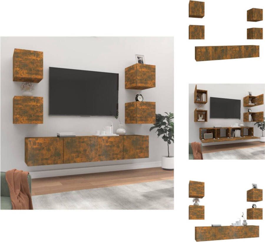 VidaXL Tv-kast Tv-kasten Tv-meubel Hifi-meubel 6-delige Tv-meubelset bewerkt hout gerookt eikenkleurig