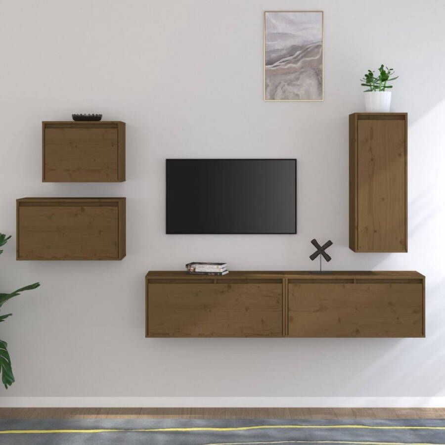 VidaXL Televisiemeubel Set Grenenhout Honingbruin Montage vereist 80 x 30 x 35 cm 30 x 30 x 80 cm 45 x 30 x 35 cm 60 x 30 x 35 cm Kast
