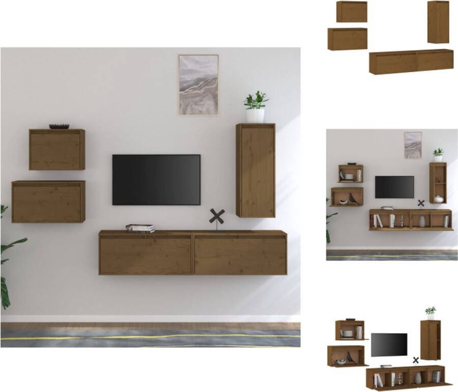 vidaXL Televisiemeubel Set Grenenhout Honingbruin Montage vereist 80 x 30 x 35 cm 30 x 30 x 80 cm 45 x 30 x 35 cm 60 x 30 x 35 cm Kast