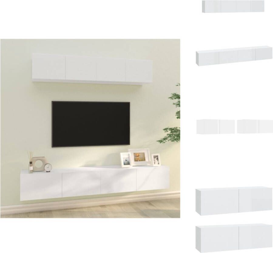 VidaXL Televisiemeubel Set Hoogglans Wit 2x 80 x 30 x 30 cm 2x 100 x 30 x 30 cm Kast