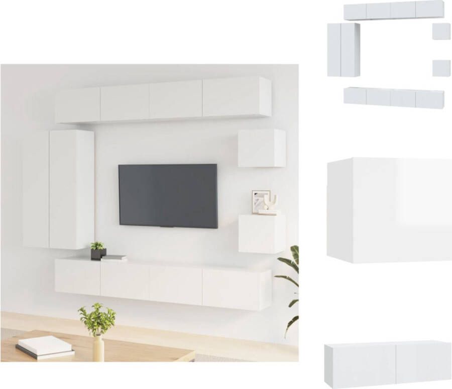 VidaXL Televisiemeubel Set Hoogglans wit 4x 100x30x30 cm + 2x 30.5x30x110 cm + 2x 30.5x30x30 cm Kast