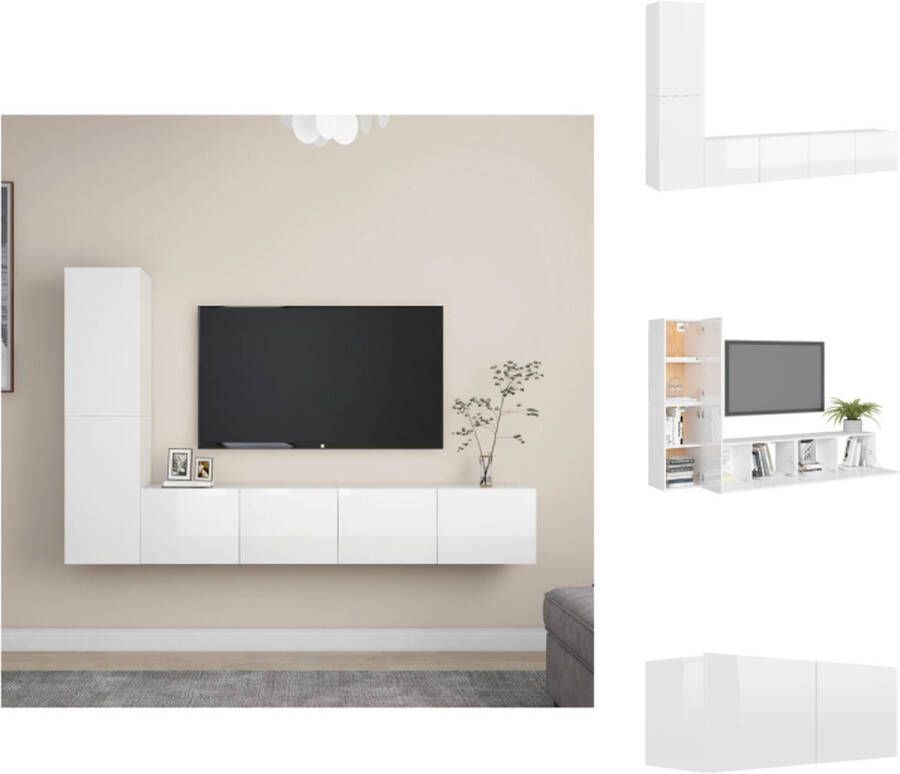 VidaXL Televisiemeubel-set Hoogglans wit Spaanplaat 2x80x30x30cm + 2x30.5x30x60cm Montage vereist Kast