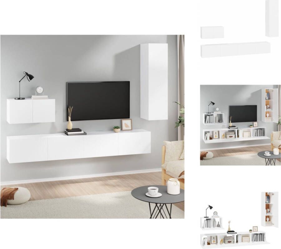 VidaXL Televisiemeubel Set Klassiek design Wandgemonteerd 100x30x30cm 60x30x30cm 30.5x30x110cm Wit Kast - Foto 2