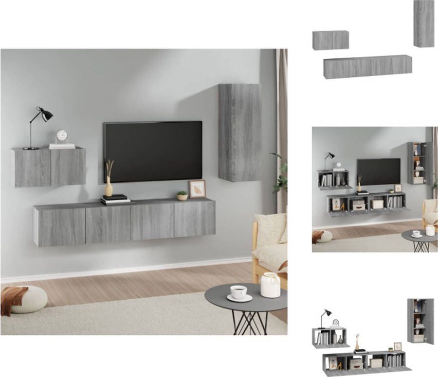 VidaXL Televisiemeubel Set Klassiek Grijs Sonoma Eiken 2x 80x30x30cm 1x 60x30x30cm 1x 30.5x30x90cm Kast