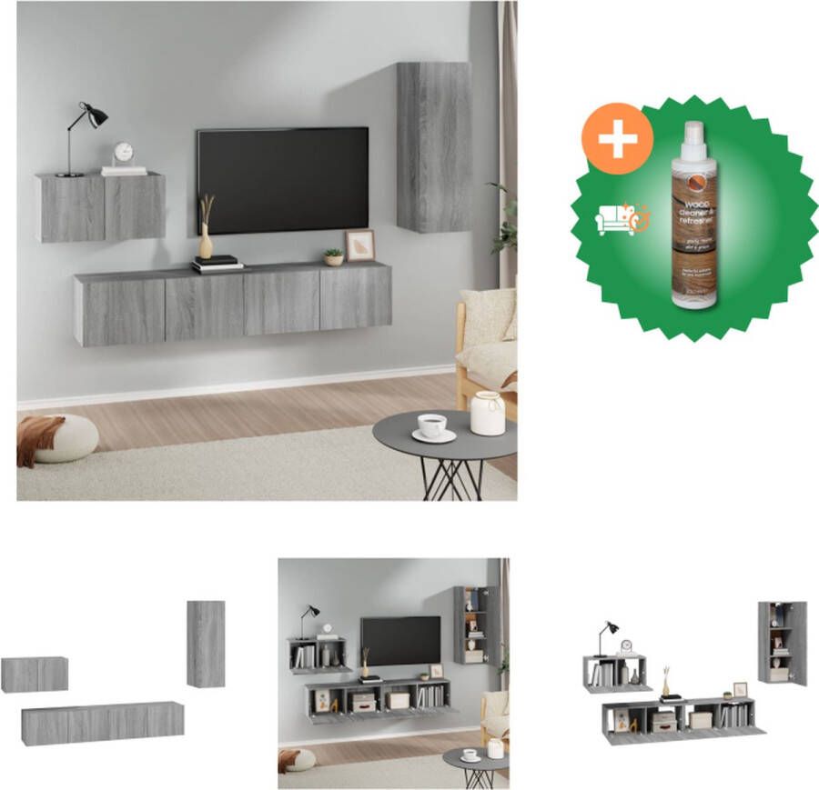 VidaXL Televisiemeubel Set Klassiek Grijs Sonoma Eiken 2x 80x30x30cm 1x 60x30x30cm 1x 30.5x30x90cm Kast Inclusief Houtreiniger en verfrisser