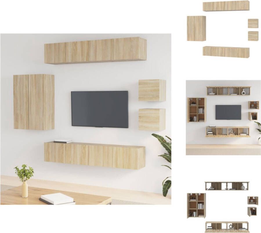 VidaXL Tv-kast Tv-kasten Tv-meubel Hifi-meubel 8-delige Tv-meubelset bewerkt hout sonoma eikenkleurig