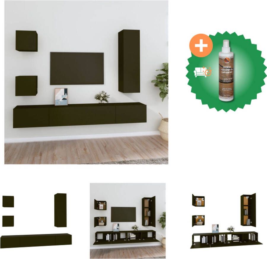 VidaXL TV-meubelset Klassiek ontwerp Bewerkt hout Wandgemonteerd Voldoende opbergruimte Zwart 5-delig Kast Inclusief Houtreiniger en verfrisser - Foto 3
