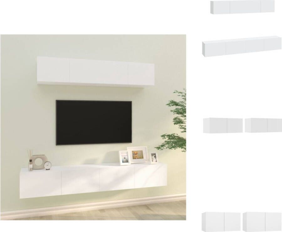 VidaXL Tv-kast Tv-kasten Tv-meubel Hifi-meubel 4-delige Tv-meubelset bewerkt hout wit - Foto 4