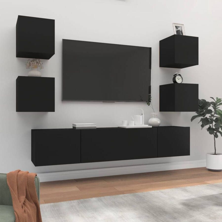 VidaXL Televisiemeubel Set Zwart 80 x 30 x 30 cm 30.5 x 30 x 30 cm Kast