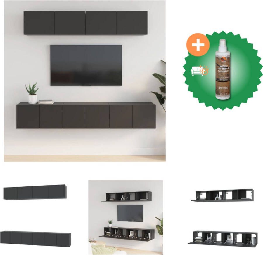 VidaXL TV-meubelset Klassiek ontwerp Bewerkt hout Wandgemonteerd Voldoende opbergruimte Zwart 5-delig Kast Inclusief Houtreiniger en verfrisser - Foto 2