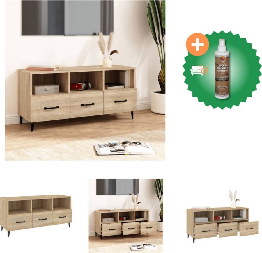 VidaXL Televisiemeubel Sonoma Eiken Media-kast 102x35x50 cm Stevig en Ruimtebesparend Kast Inclusief Houtreiniger en verfrisser
