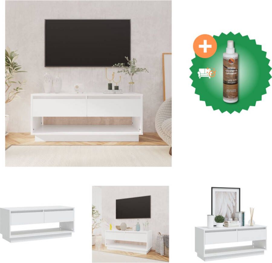 VidaXL Televisiemeubel Stereokast 102 x 41 x 44 cm Wit Kast Inclusief Houtreiniger en verfrisser