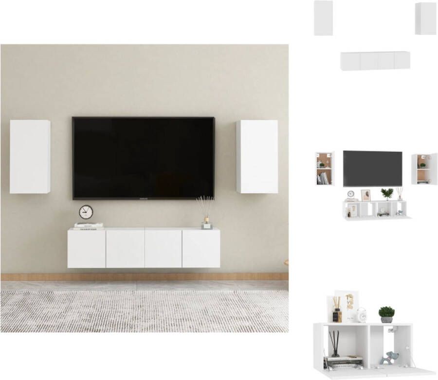 VidaXL Tv-meubelset Tv-meubelsets Tv Meubelset Tv Meubelsets 4-delige Tv-meubelset bewerkt hout wit