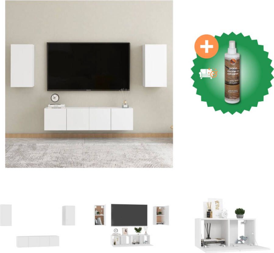 VidaXL TV-meubelset Klassiek design Wandgemonteerd Hoge kwaliteit Wit 4 stuks (57x34.5x40cm 40x34.5x80cm) Kast Inclusief Houtreiniger en verfrisser - Foto 2