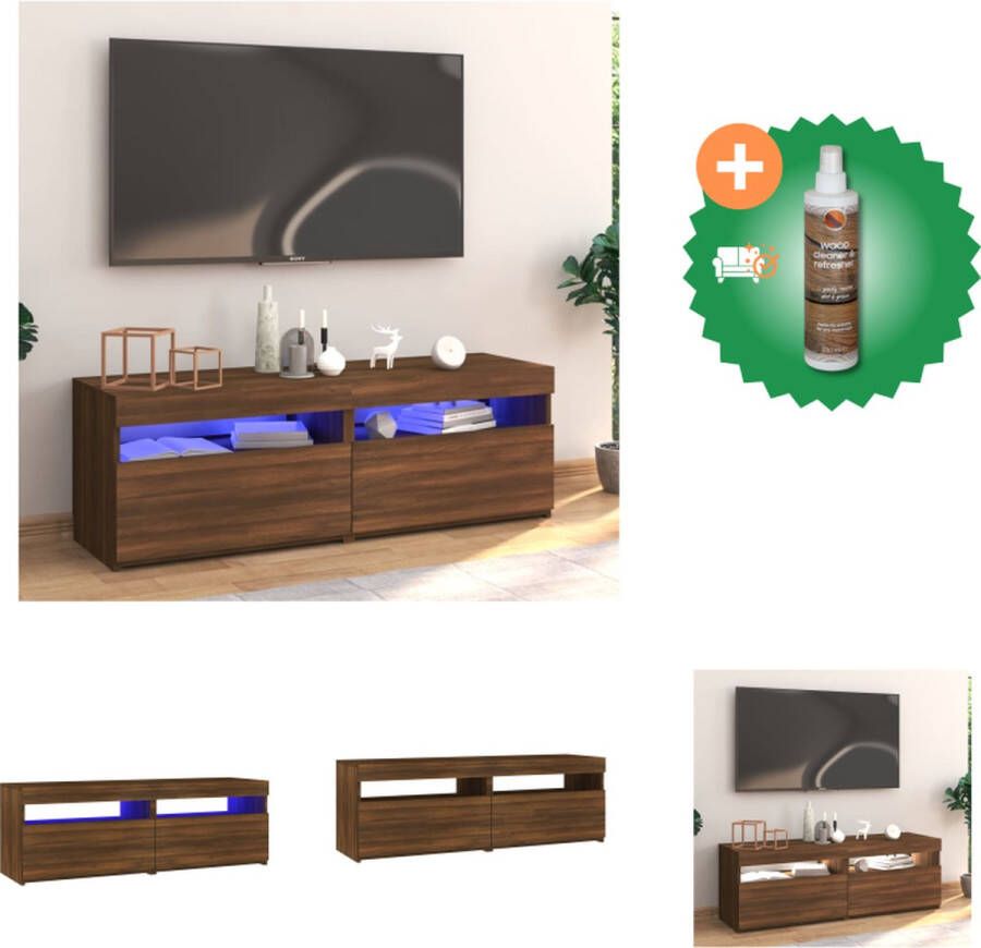 VidaXL TV-meubel LED-verlichting Moderne stijl Kleurrijke LED Opbergruimte USB-aansluiting Bruineiken 120 x 35 x 40 cm RGB Kast Inclusief Houtreiniger en verfrisser