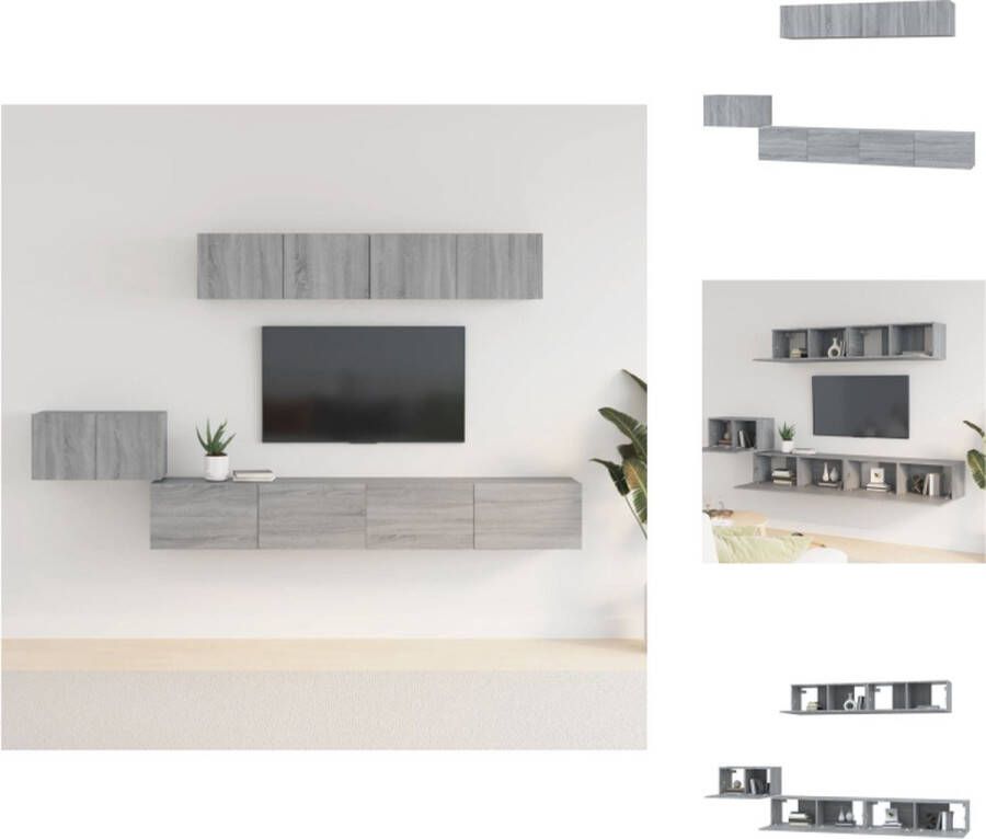 VidaXL Televisiemeubel tv-kasten grijs sonoma eiken set van 1x 60x30x30cm 2x 100x30x30cm en 2x 80x30x30cm Kast