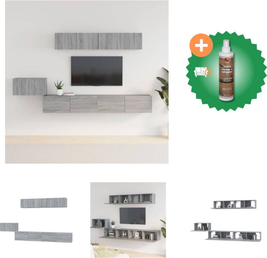 VidaXL Televisiemeubel tv-kasten grijs sonoma eiken set van 1x 60x30x30cm 2x 100x30x30cm en 2x 80x30x30cm Kast Inclusief Houtreiniger en verfrisser - Foto 2