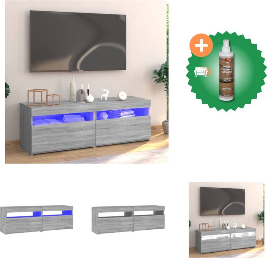 VidaXL TV-meubel LED-verlichting Moderne stijl Voldoende opbergruimte Grijs sonoma eiken Materiaal- bewerkt hout Afmetingen- 120 x 35 x 40 cm Met RGB LED-verlichting USB-aansluiting Kast Inclusief Houtreiniger en verfrisser