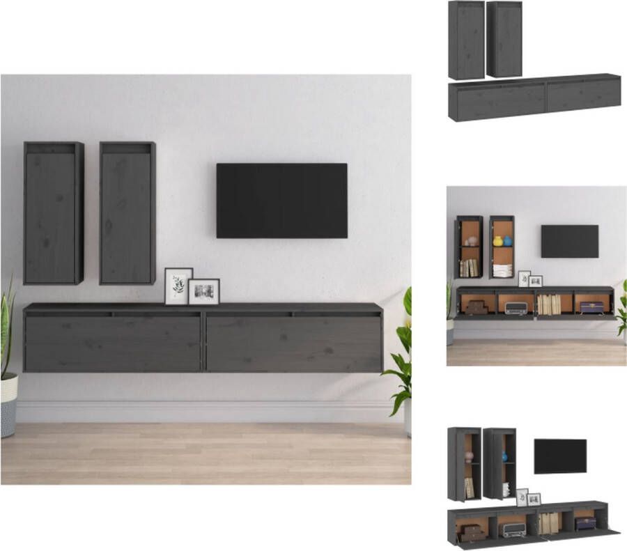 VidaXL Televisiemeubel V2 100x30x35 cm Grijs Massief grenenhout Montage vereist Kast