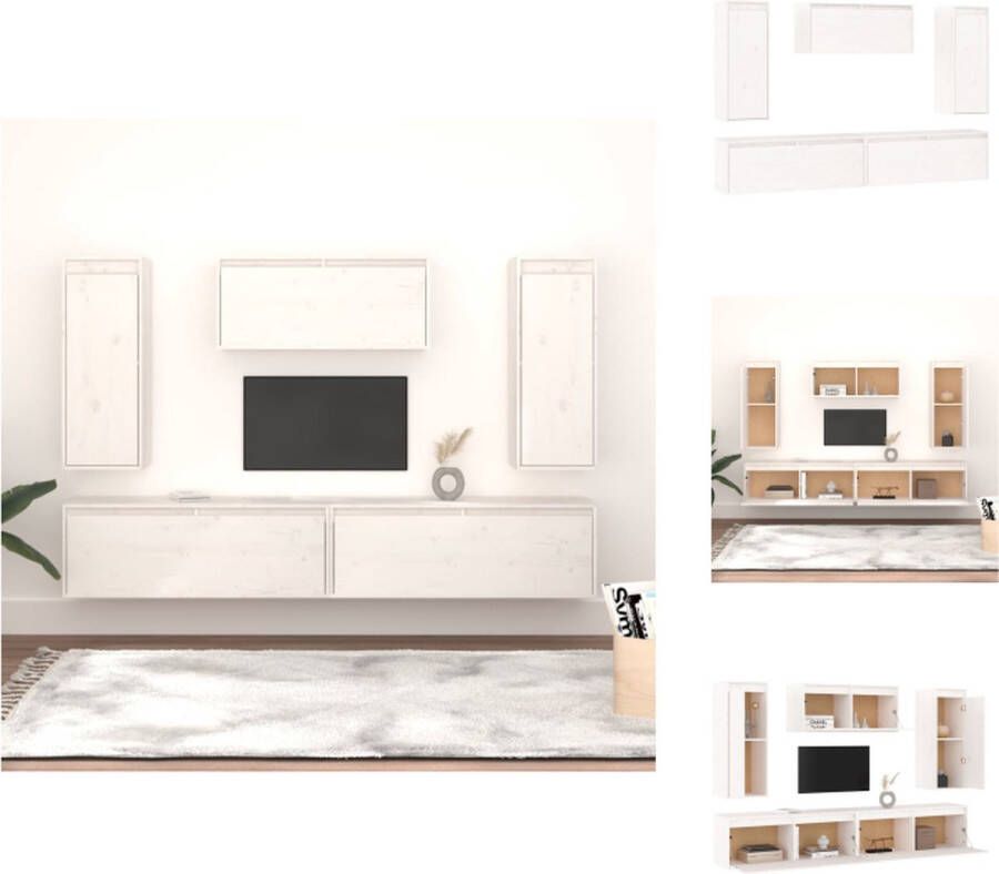 VidaXL Televisiemeubel Klassieke Wandkasten 2x 80 x 30 x 35 cm 1x 30 x 30 x 80 cm 1x 45 x 30 x 35 cm 1x 60 x 30 x 35 cm Massief grenenhout Wit Kast - Foto 4