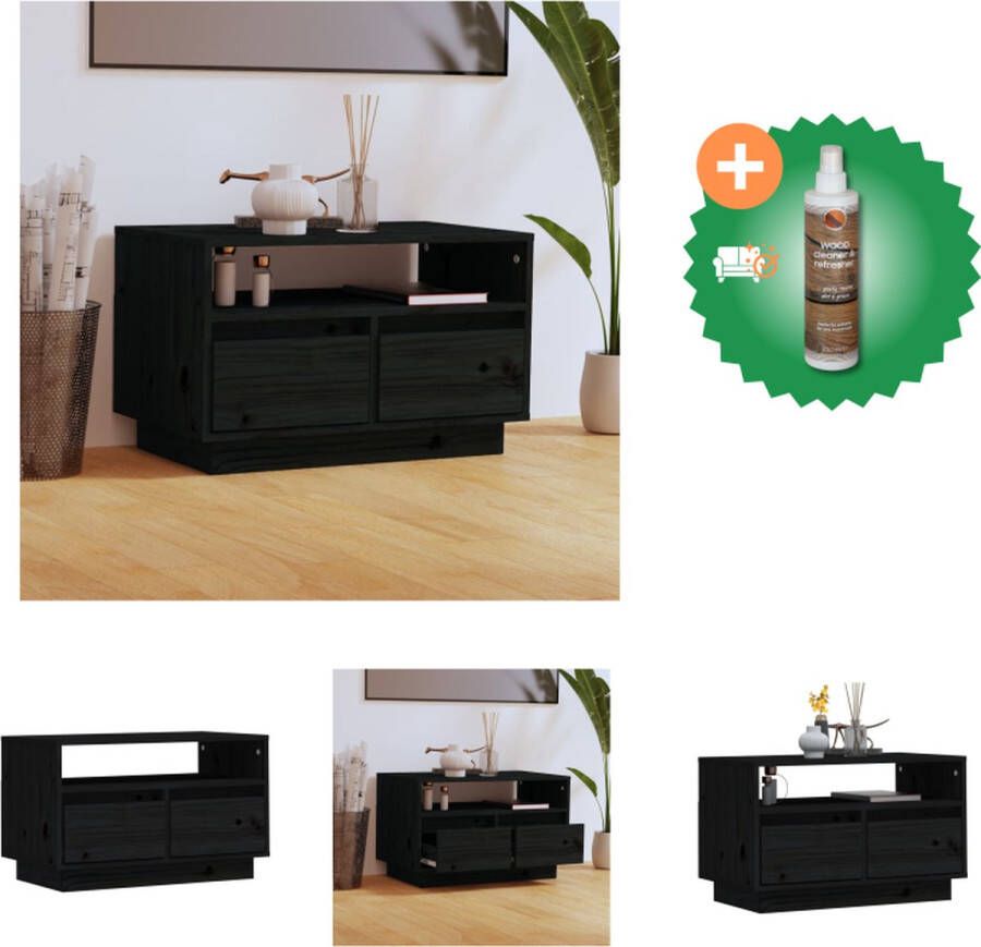 VidaXL Televisiemeubel Zweefpoten Massief Grenenhout 60 x 35 x 37 cm Zwart Kast Inclusief Houtreiniger en verfrisser