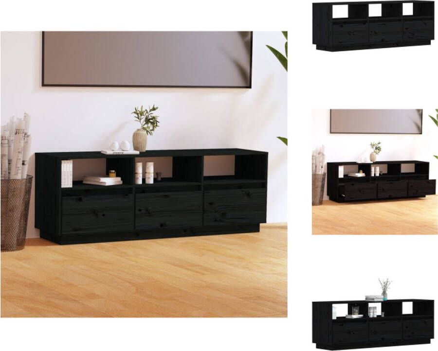 VidaXL Televisiemeubel Zweefpoten Massief Grenenhout Zwart 140x37x50 cm Kast