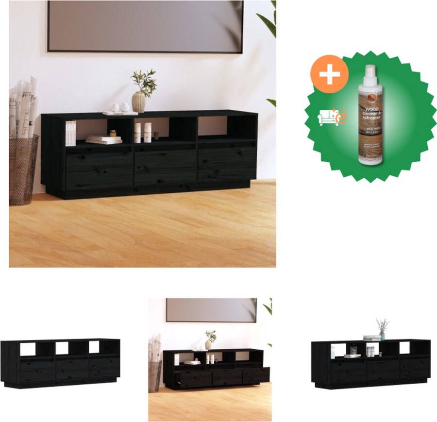 VidaXL Televisiemeubel Zweefpoten Massief Grenenhout Zwart 140x37x50 cm Kast Inclusief Houtreiniger en verfrisser