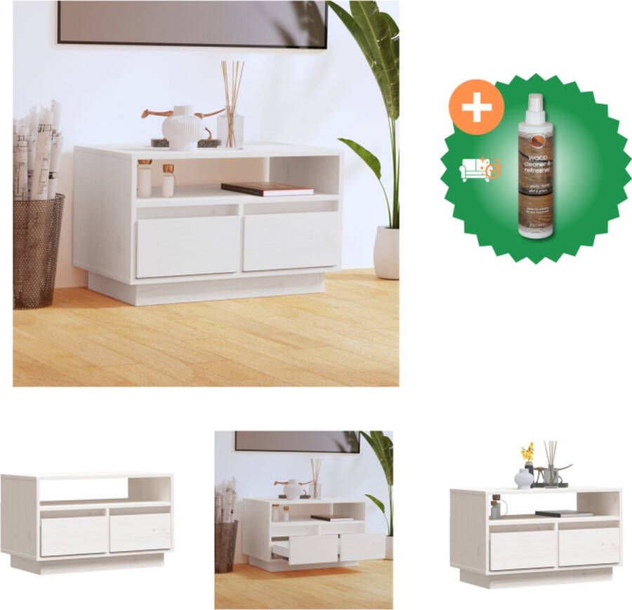 VidaXL Televisiemeubel Zwevend 60 x 35 x 37 cm Massief grenenhout Wit Kast Inclusief Houtreiniger en verfrisser