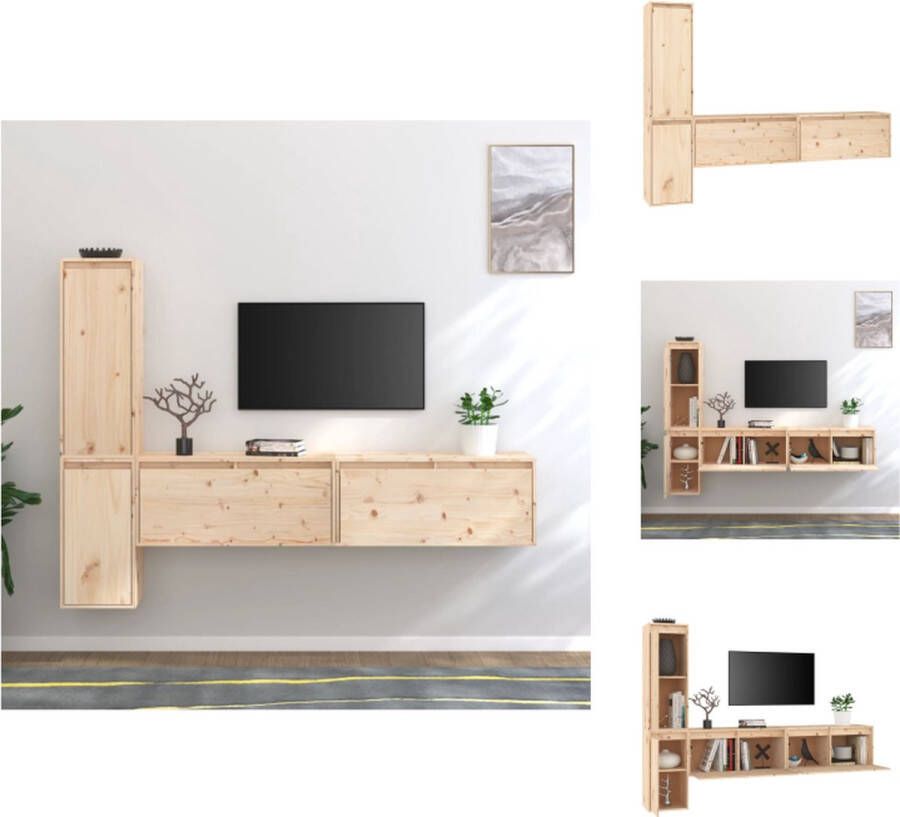 VidaXL televisiemeubels Massief grenenhout Onbehandeld Montage vereist Maten- 1x 30x30x80 cm 1x 30x30x60 cm 2x 80x30x35 cm Kast