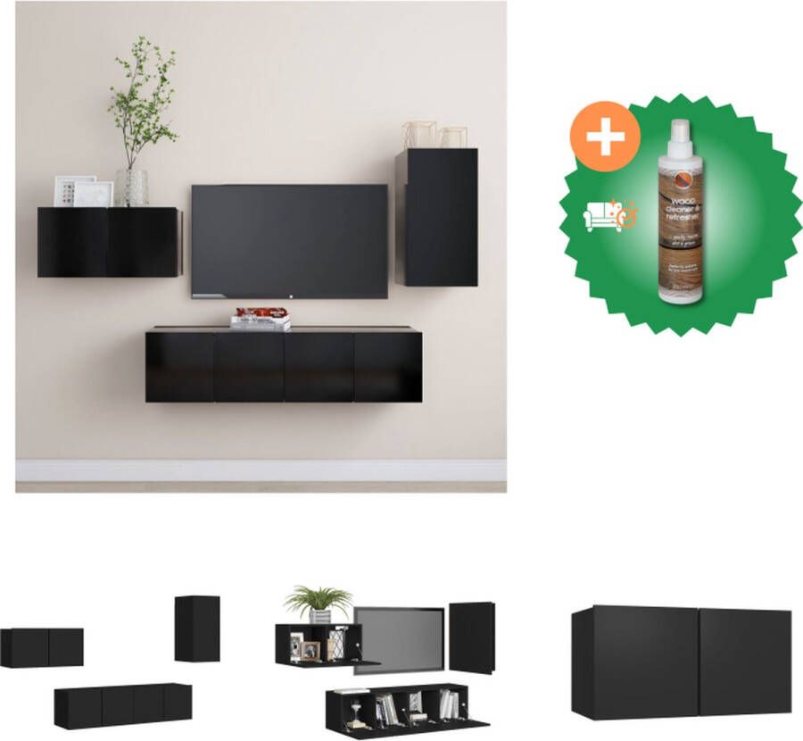 VidaXL Hangende tv-kasten Meubelset Muurbevestiging Spaanplaat Verschillende vakken Zwart Montage vereist 1x 30.5x30x30cm 3x 80x30x30cm Kast Inclusief Houtreiniger en verfrisser - Foto 4