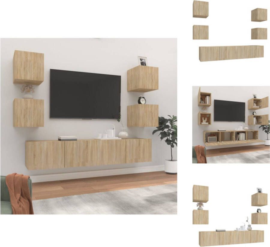 VidaXL Tv-kast Tv-kasten Tv-meubel Hifi-meubel 6-delige Tv-meubelset bewerkt hout sonoma eikenkleurig