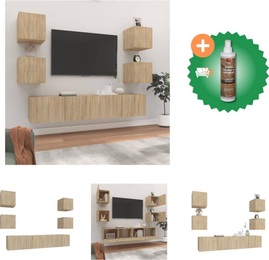 VidaXL TV-meubelset Klassiek Sonoma Eiken Wandgemonteerd 3x 60x30x30cm 1x 30.5x30x60cm 2x 100x30x30cm Kast Inclusief Houtreiniger en verfrisser