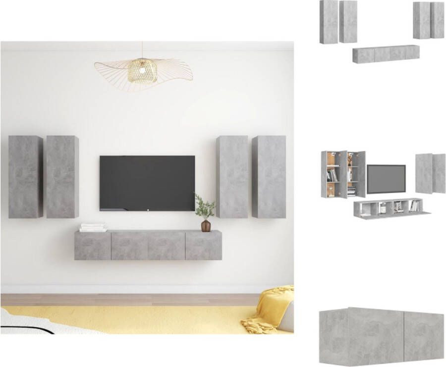 VidaXL Tv-kastenset Tv-kastensets Tv-kasten Tv-meubelset 6-delige Tv-meubelset bewerkt hout betongrijs